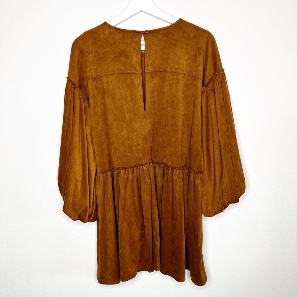Free People Dress Summer Love Vegan Faux Suede Oversized Brown Dress Pockets XS - Picture 7 of 9